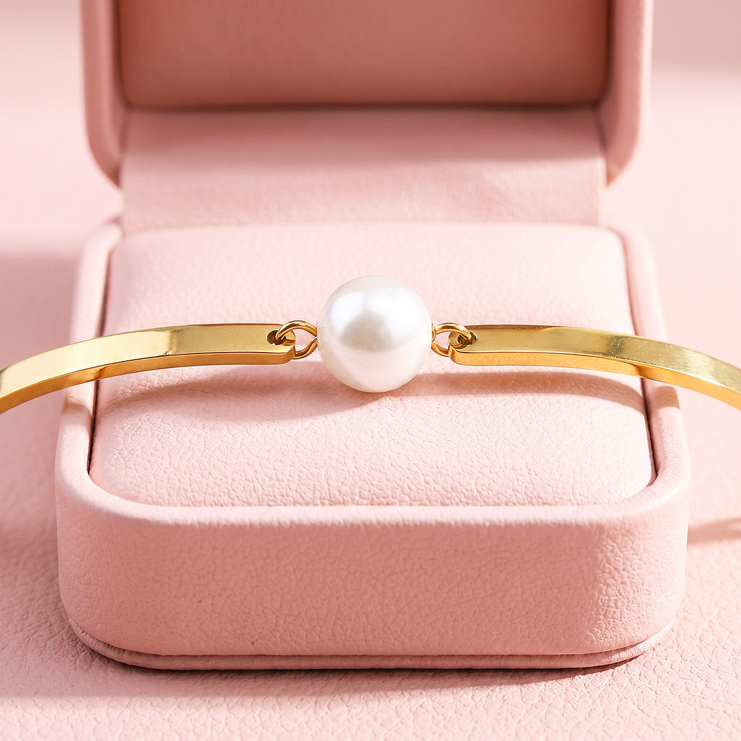 Single Pearl Flat Bar Bangle Bracelet | Luxe6720
