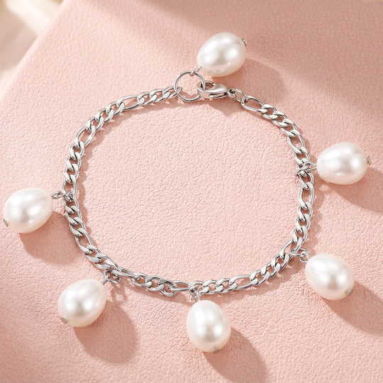 Pearl Drop Figaro Chain Bracelet | Luxe6722