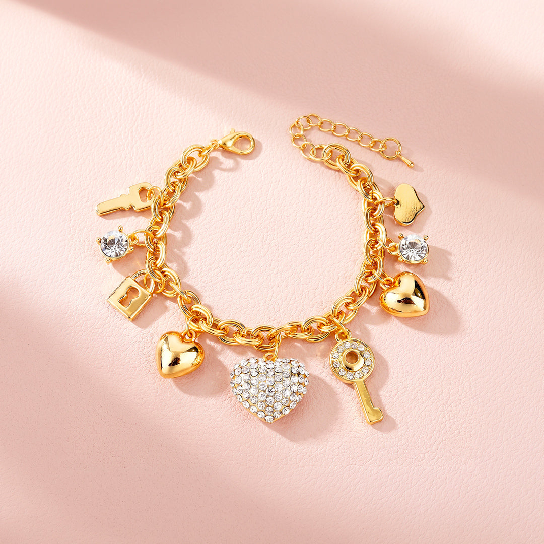 Heart &amp; Key Charm Bracelet | Diamond Simulant | Luxe6723