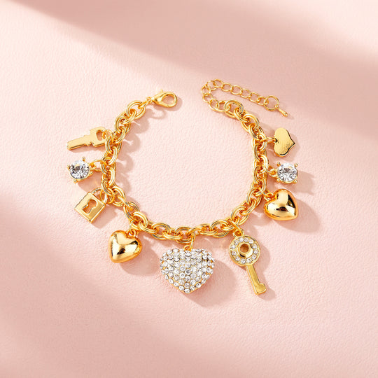 Heart &amp; Key Charm Bracelet | Diamond Simulant | Luxe6723