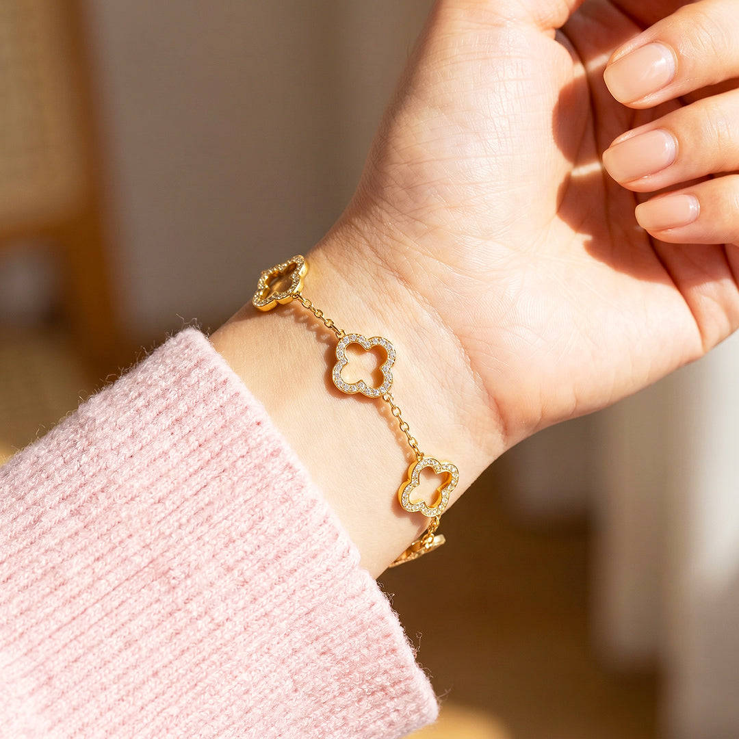 Pavé Clover Open Station Chain Bracelet | Luxe6728