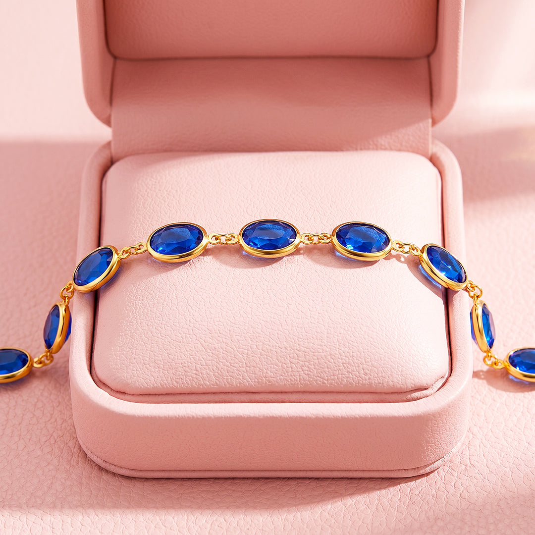 Oval Blue Crystal Station Bracelet | Luxe6732