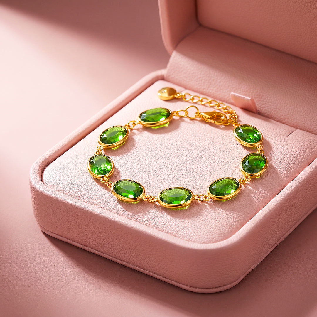 Oval Green Crystal Station Bracelet | Luxe6733