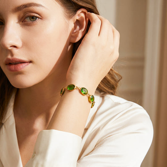 Oval Green Crystal Station Bracelet | Luxe6733