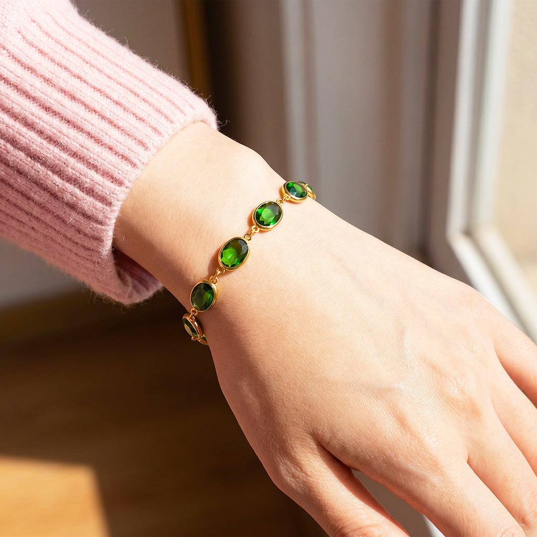 Oval Green Crystal Station Bracelet | Luxe6733