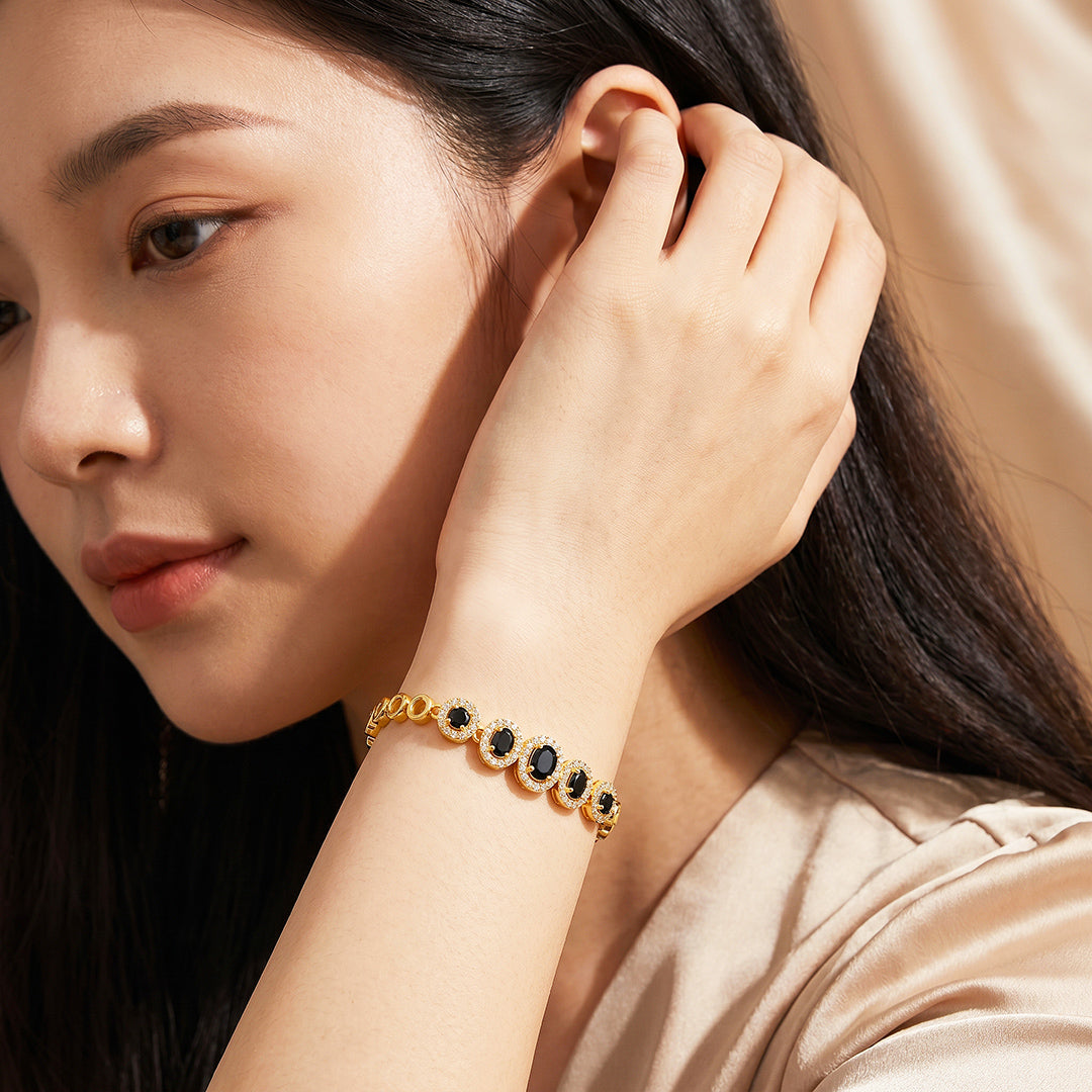 Oval Black Crystal Halo Bracelet | Luxe6734
