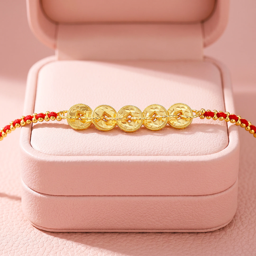 Five Fortune Coins Red Thread Bracelet | Luxe6740