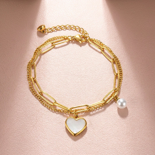 Mother of Pearl Heart Layered Bracelet | Women&