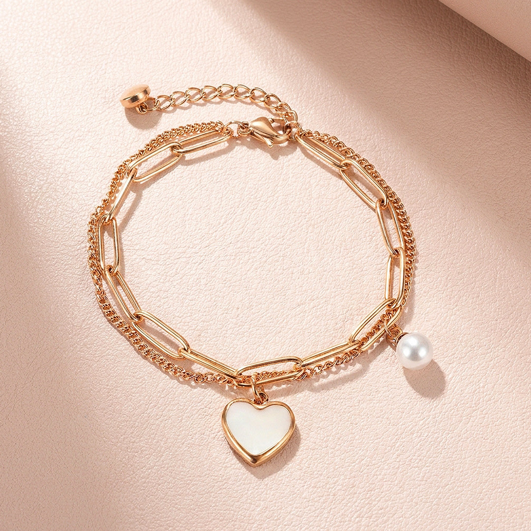 Mother of Pearl Heart Layered Bracelet | Women&