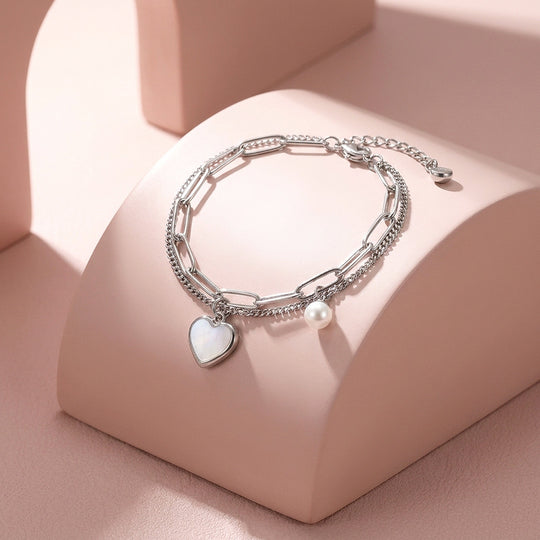 Mother of Pearl Heart Layered Bracelet | Women&