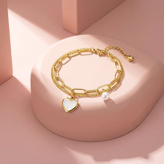 Mother of Pearl Heart Layered Bracelet | Women&