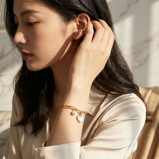 Mother of Pearl Heart Layered Bracelet | Women&