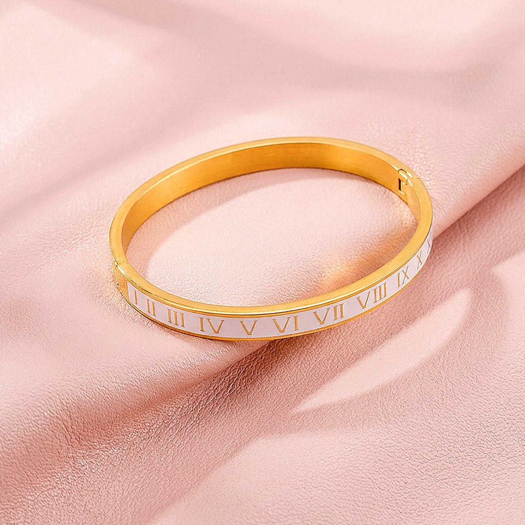 Roman Numeral Enamel Hinged Bangle | Women&