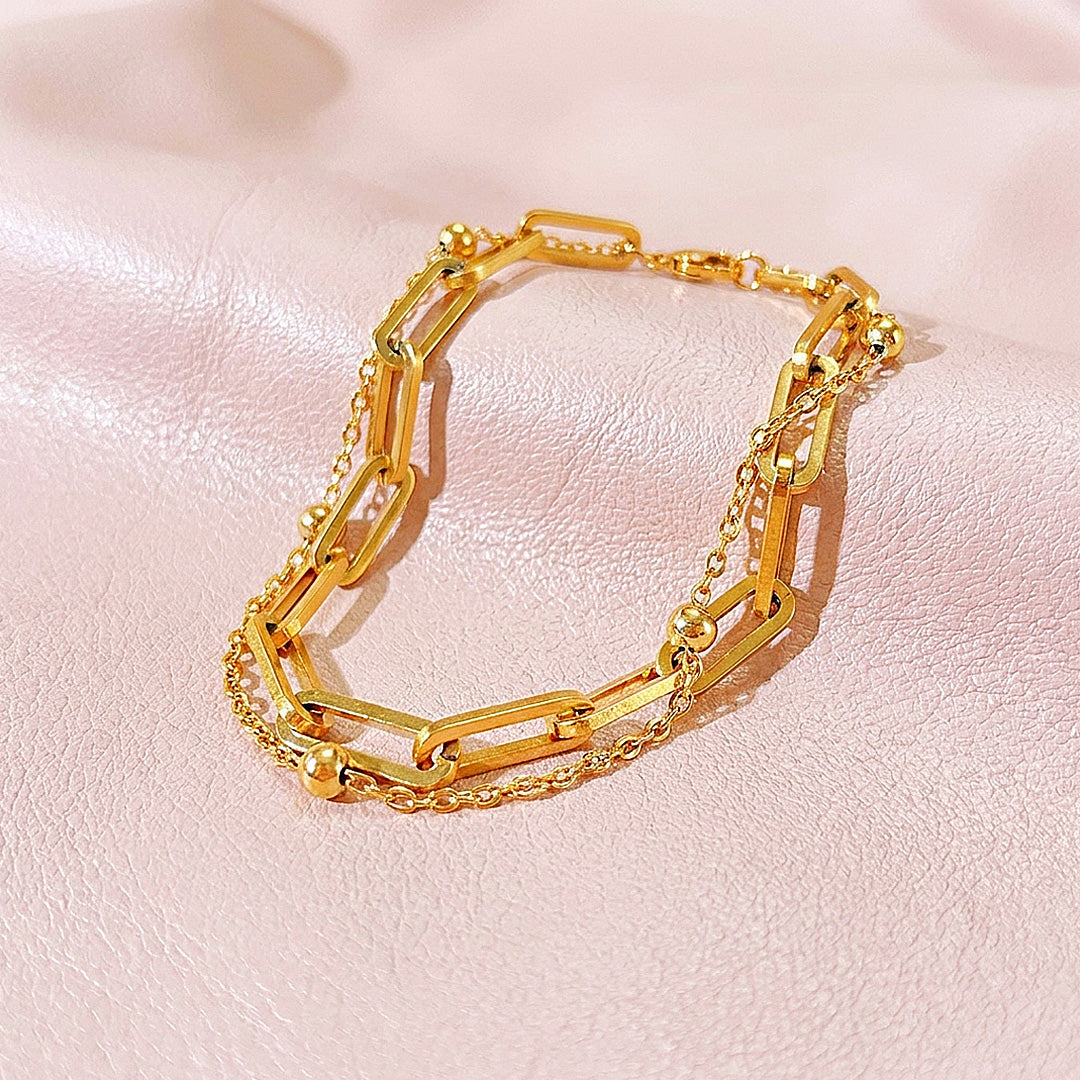 Layered Paperclip and Beaded Chain Bracelet | Women&
