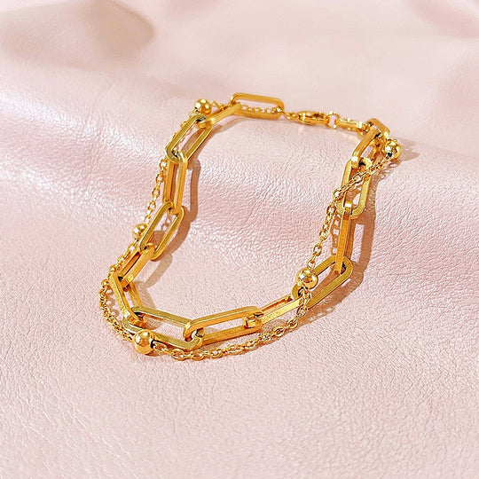 Layered Paperclip and Beaded Chain Bracelet | Women&
