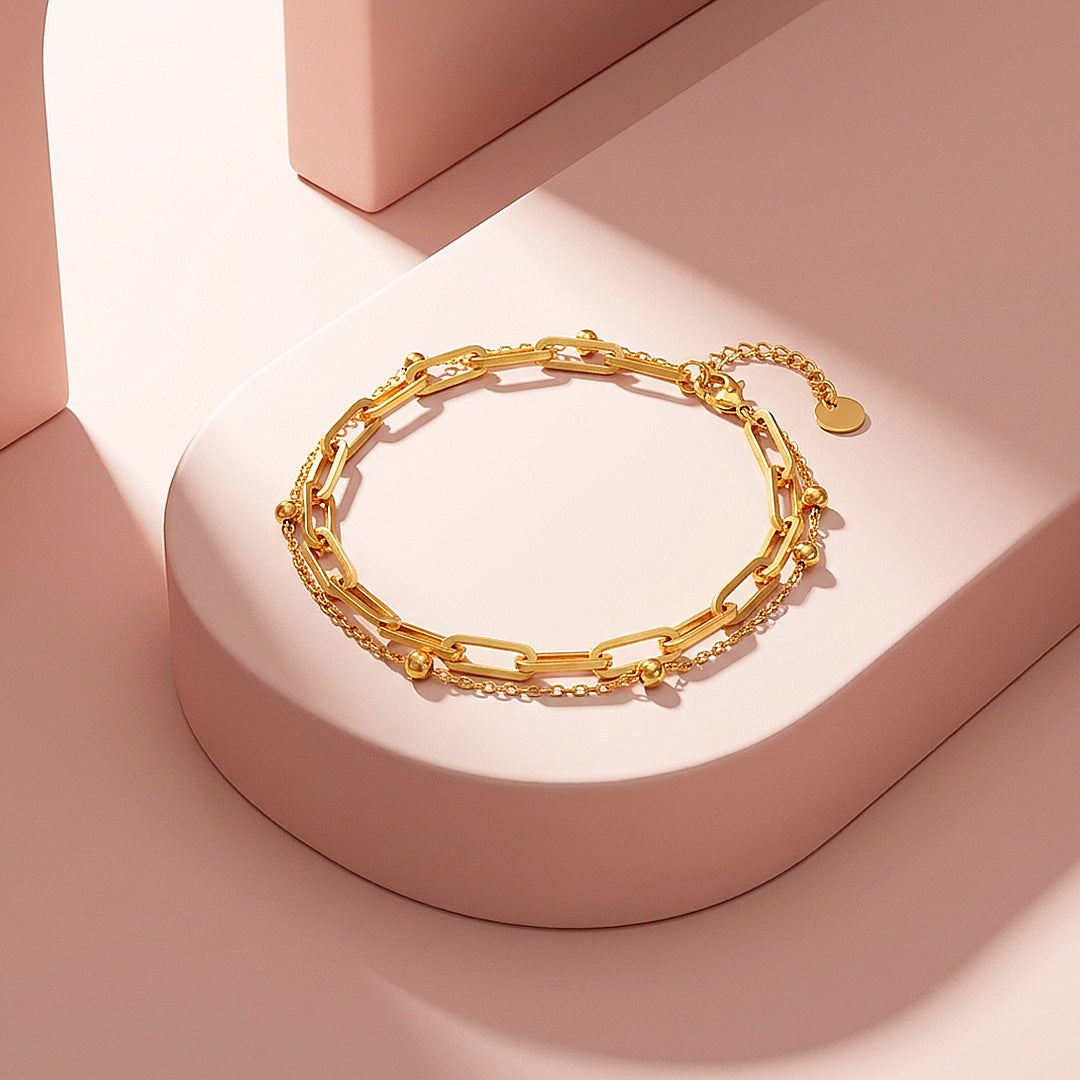 Layered Paperclip and Beaded Chain Bracelet | Women&