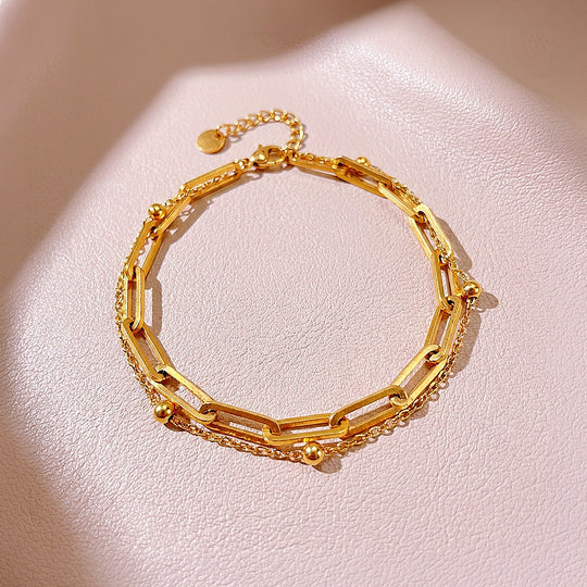 Layered Paperclip and Beaded Chain Bracelet | Women&