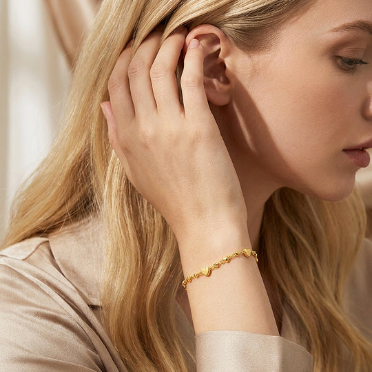 Golden Heart Station Link Bracelet | Women&