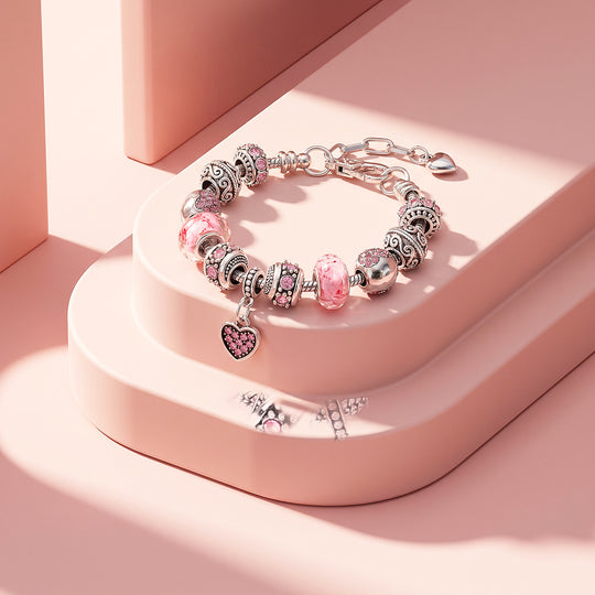 Pink Heart Vintage Charm Bracelet | Luxe6779