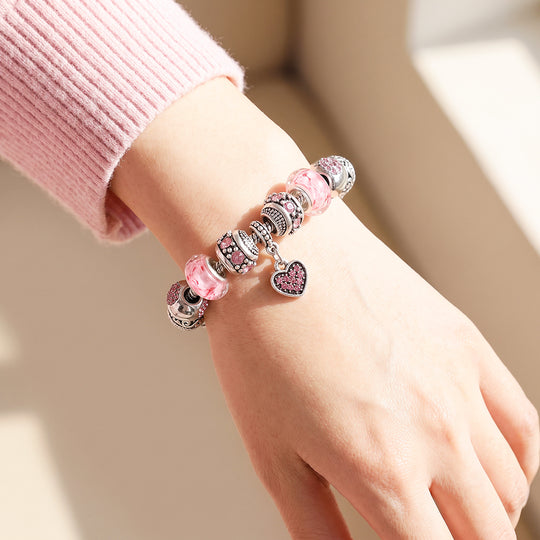 Pink Heart Vintage Charm Bracelet | Luxe6779