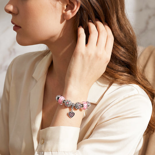 Pink Heart Vintage Charm Bracelet | Luxe6779