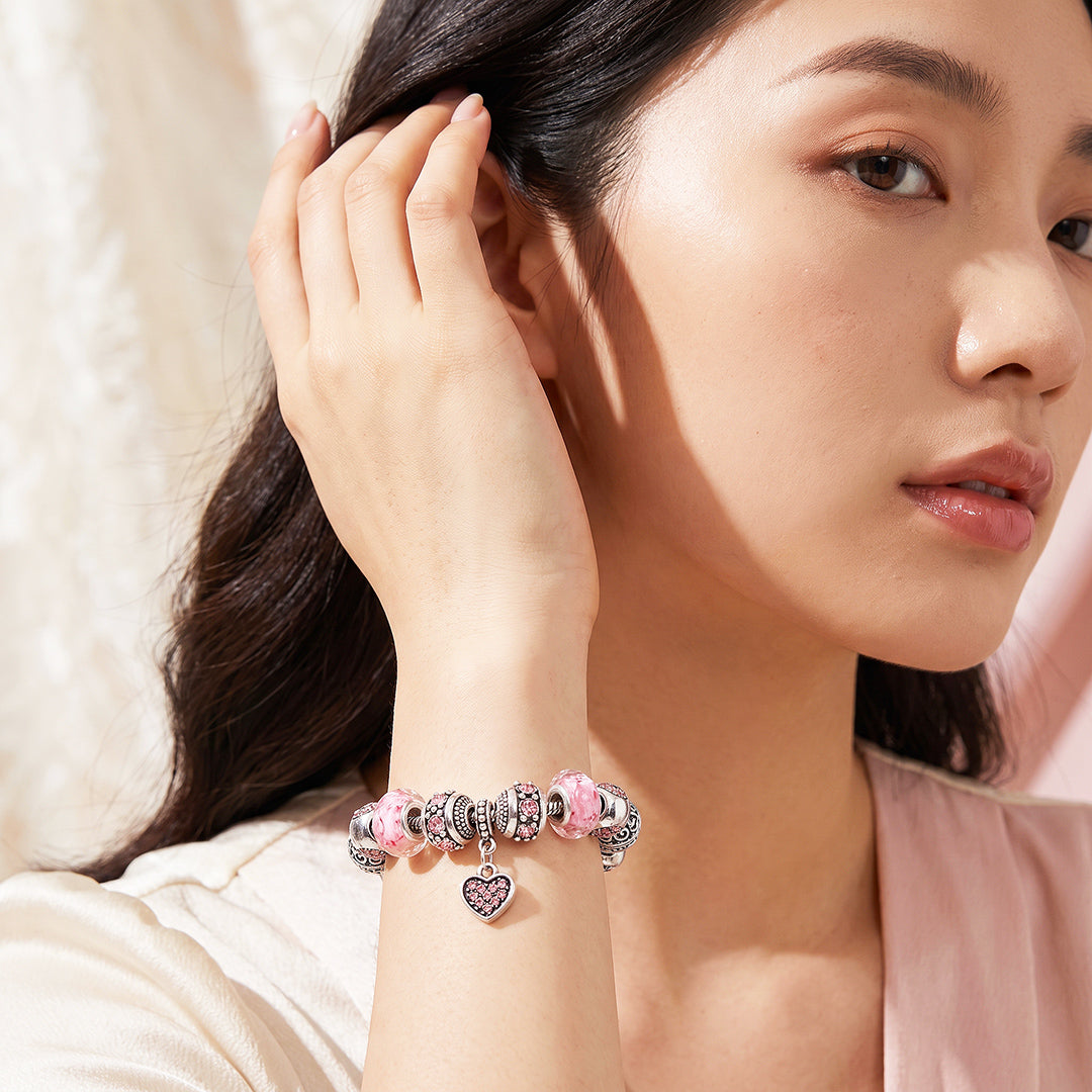 Pink Heart Vintage Charm Bracelet | Luxe6779