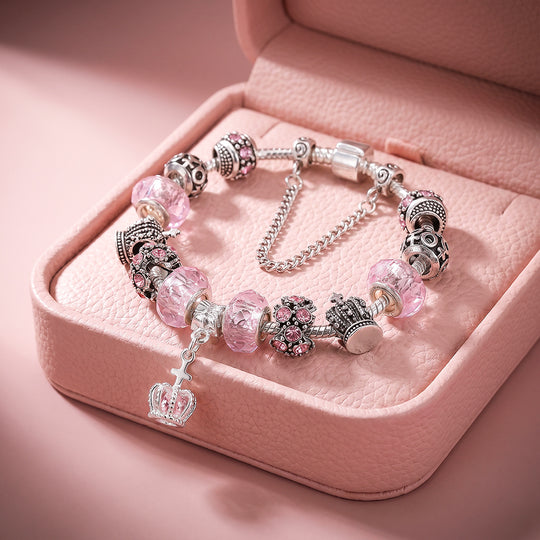 Pink Crown Vintage Charm Bracelet | Luxe6781