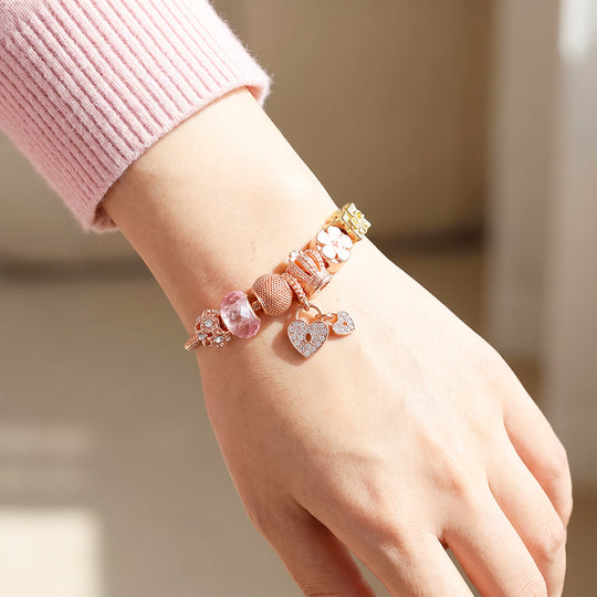 Rose Gold Crown Lock Charm Bracelet | Luxe6783