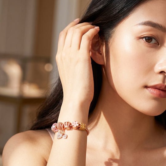 Rose Gold Crown Lock Charm Bracelet | Luxe6783