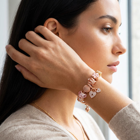 Rose Gold Crown Lock Charm Bracelet | Luxe6783