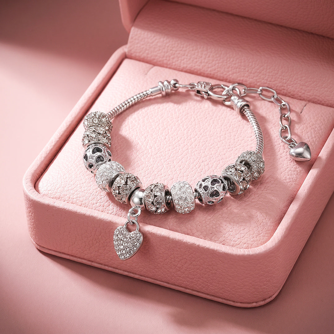 All-White Pavé Heart Charm Bracelet | Luxe6785