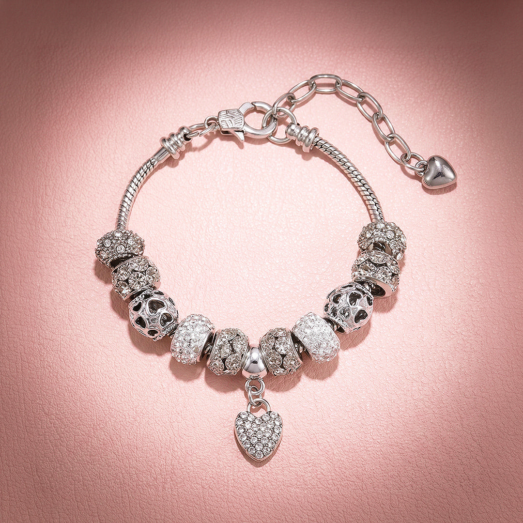 All-White Pavé Heart Charm Bracelet | Luxe6785