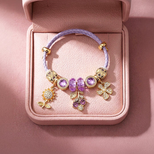 Botanical Harvest Woven Leather Charm Bracelet | Women&