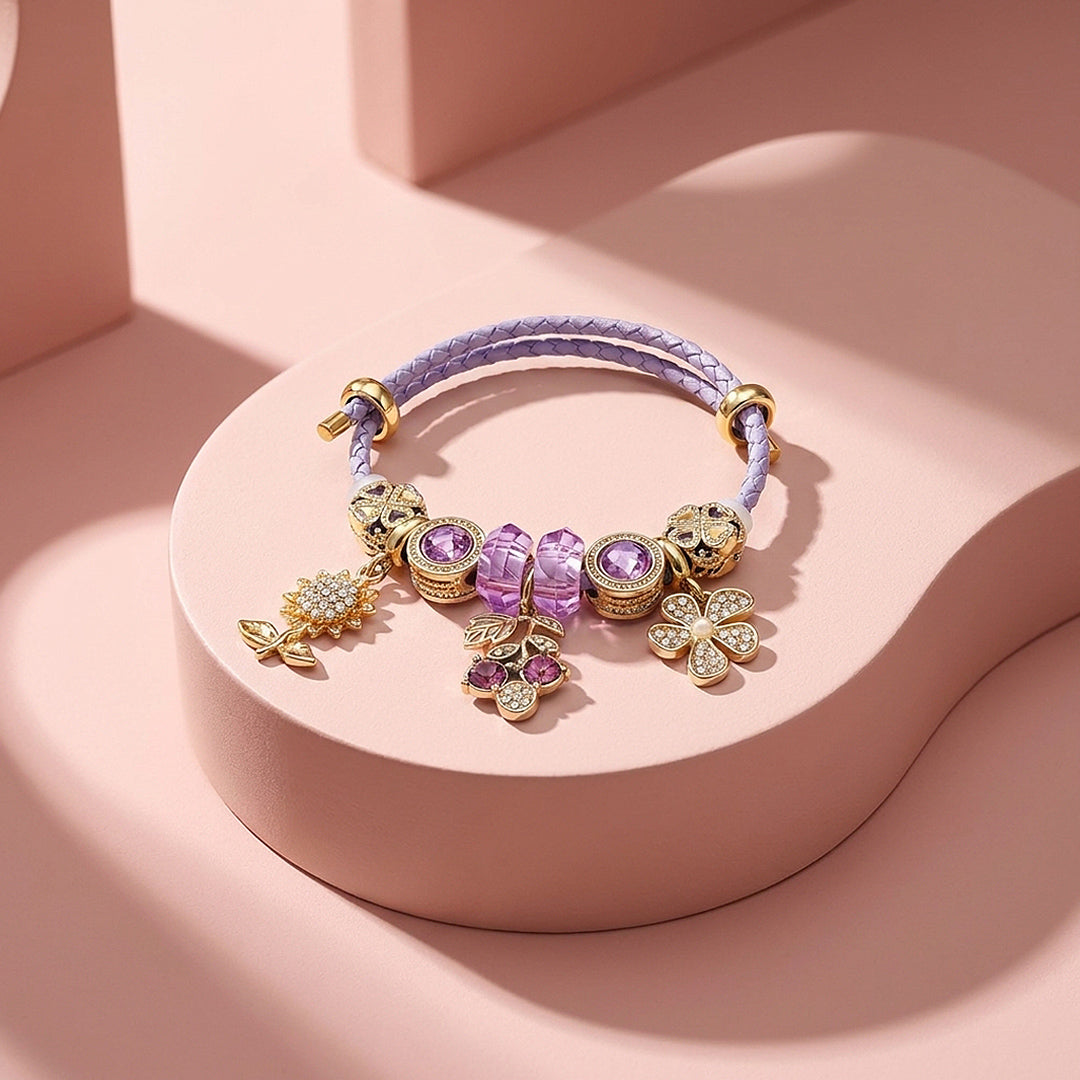 Botanical Harvest Woven Leather Charm Bracelet | Women&