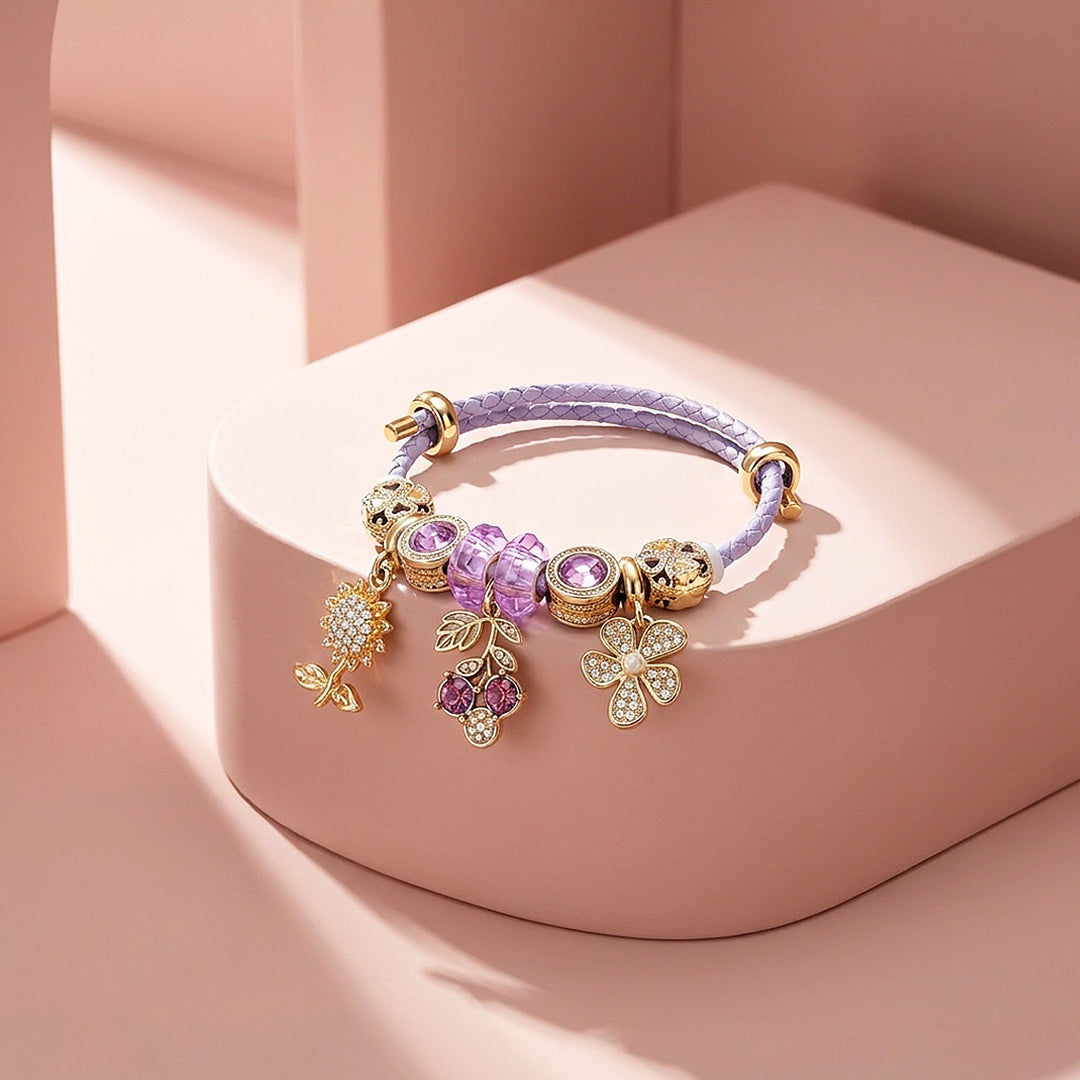 Botanical Harvest Woven Leather Charm Bracelet | Women&