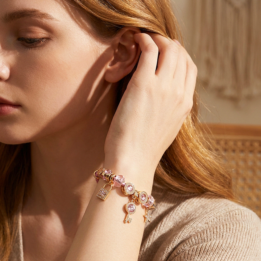 Enchanted Key and Lock Woven Leather Charm Bracelet | Women&
