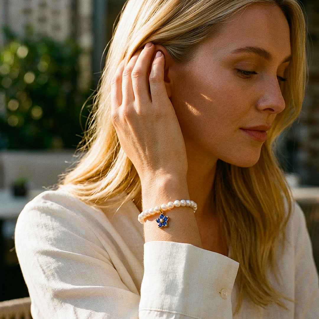 Birthstone Pearl Flower Bracelet | Luxe6802