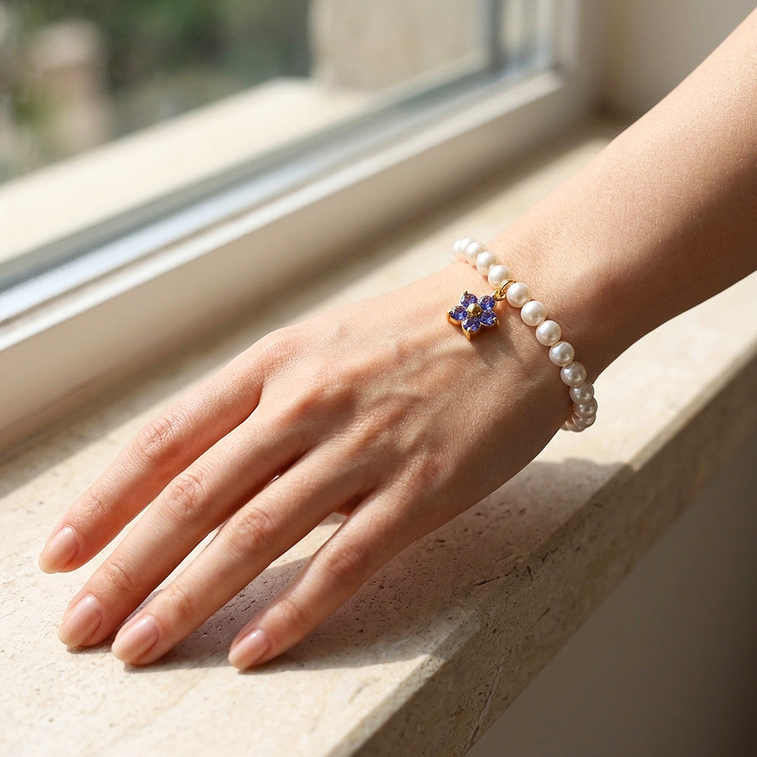 Birthstone Pearl Flower Bracelet | Luxe6802