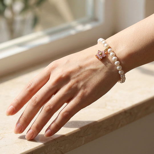 Birthstone Pearl Flower Bracelet | Luxe6802