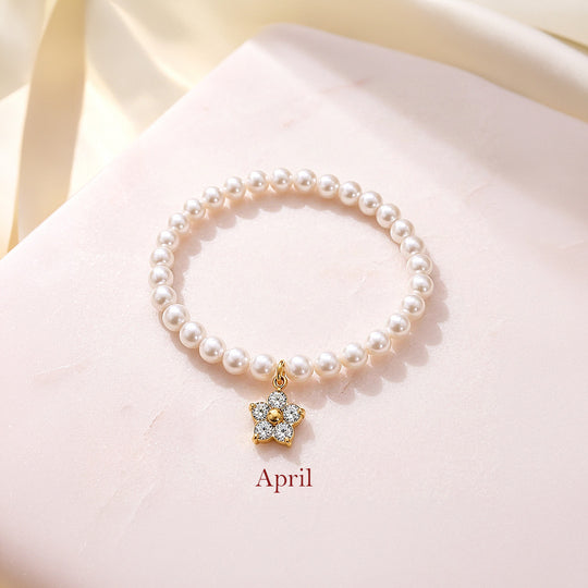 Birthstone Pearl Flower Bracelet | Luxe6802