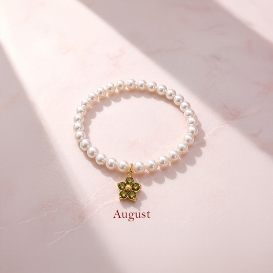 Birthstone Pearl Flower Bracelet | Luxe6802