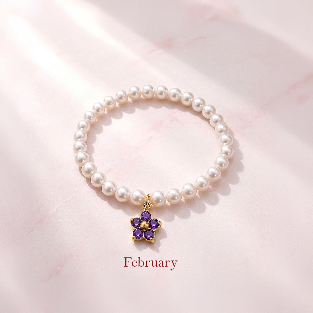 Birthstone Pearl Flower Bracelet | Luxe6802