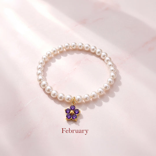Birthstone Pearl Flower Bracelet | Luxe6802