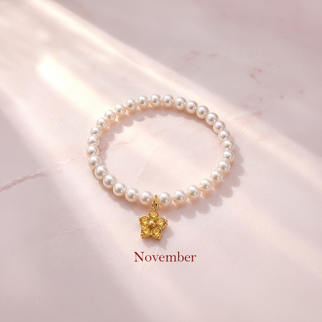 Birthstone Pearl Flower Bracelet | Luxe6802