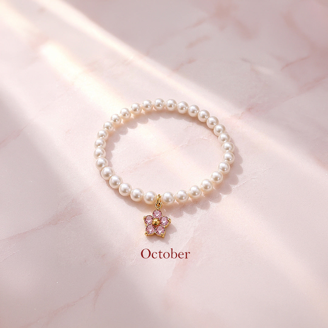 Birthstone Pearl Flower Bracelet | Luxe6802