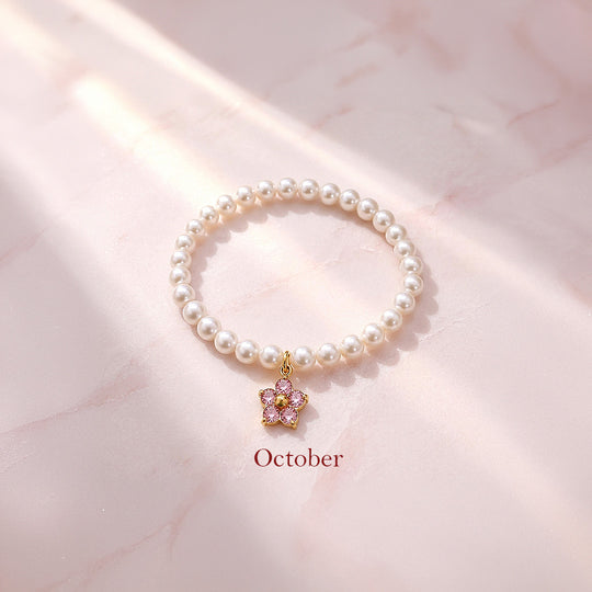 Birthstone Pearl Flower Bracelet | Luxe6802