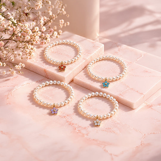 Birthstone Pearl Flower Bracelet | Luxe6802