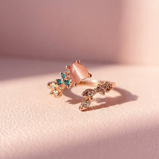 Pink Heart Opal Floral Ring | Women&