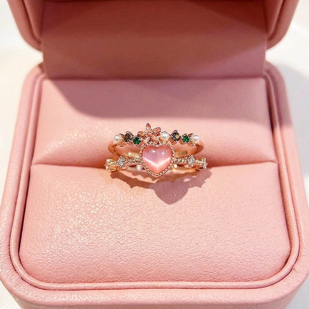 Pink Heart Opal Floral Ring | Women&