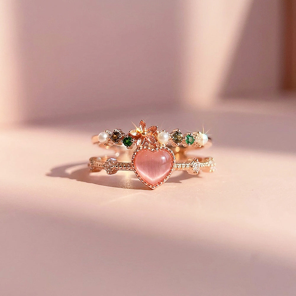 Pink Heart Opal Floral Ring | Women's Ring | Luxe9153